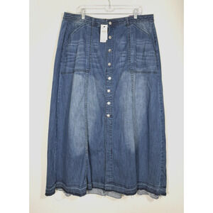 Lane Bryant A-Line Denim Maxi Skirt Plus Size 20 Stretch Snaps Raw Hem New